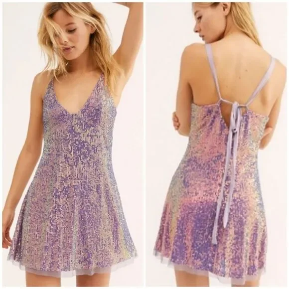 Intimately Free People Gold Rush Lilac Iridescent Mini Slip Dress Size Small - Picture 1 of 11